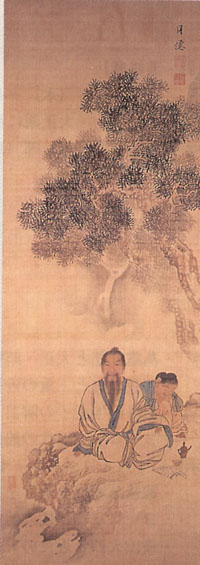 月僊　1741～1809「松蔭読書図」