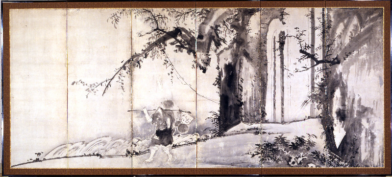 曾我蕭白《李白酔臥図屏風》 右隻