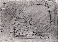 fig.5《ノートル＝ダムの橋のアーチ：最初の習作》、鉛筆、インク・トレーシング・ペーパー、シカゴ美術研究所