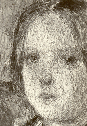 児島虎次郎　《日本服を着たる白耳義の少女》　図8　顔部に見られる乾燥亀裂