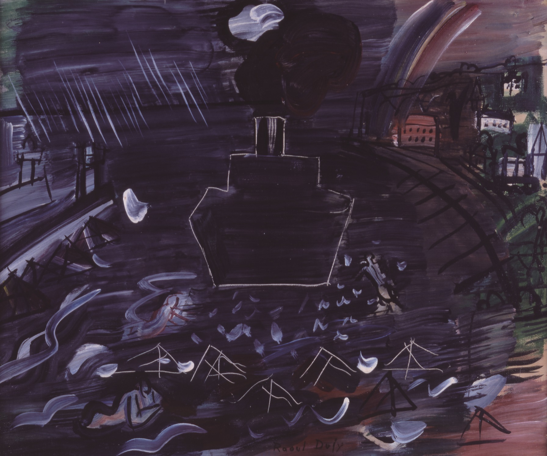 ラウル・デュフィ《黒い貨物船と虹》　1949年頃　三重県立美術館蔵