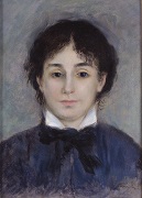 オーギュスト・ルノワール《青い服を着た若い女》　正面向きの若い女性の肖像画