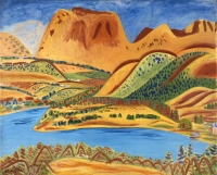 児島善三郎 《箱根》　　箱根の山と湖が描かれた大画面の風景画