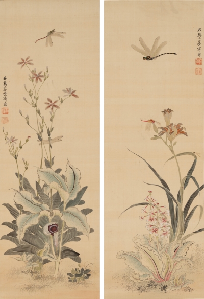 増山雪斎　草花蜻蛉図