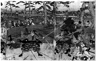 歌舞伎芝居「伊賀越乗掛合羽仇討」の浮世絵（部分）