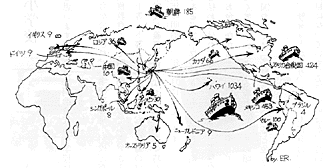 明治32～44年の三重県下からの海外渡航人員（主なもの）（『三重県統計書』より）
