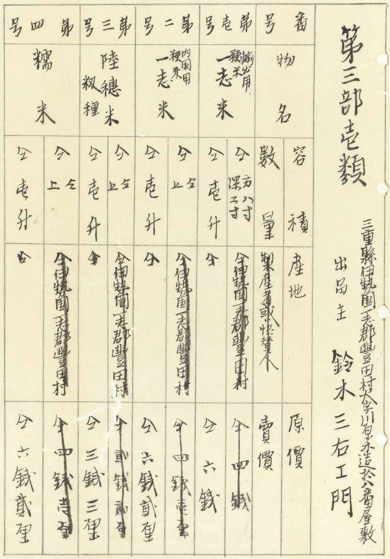 「一志米」の出品目録（拡大）