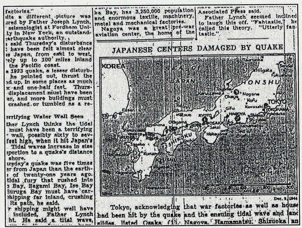 「ニューヨーク・タイムズ」紙掲載の「日本の地震被害中心地」の図