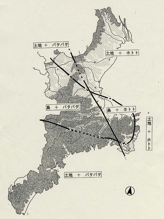 七草の囃言葉の違い分布概略図