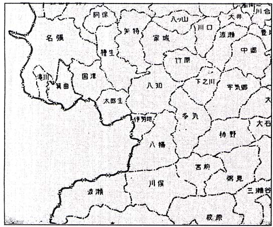 昭和２８年９月時点の『三重県市町村区画図』（部分）