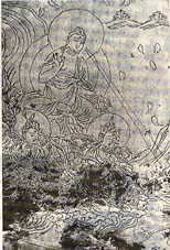朝熊山経塚出土の国宝「線刻阿弥陀三尊来迎鏡像」（『三重県文化財地図』より）
