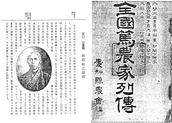 『日本篤農家列伝』表紙と岡田松之助の紹介