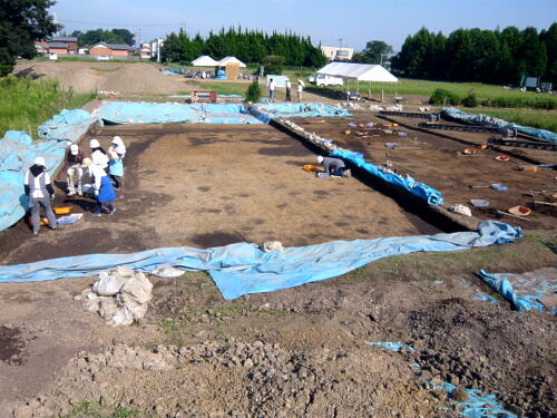 今ではすっかり耕作土も無くなりました。黒い部分が遺構です。