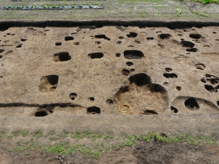 大きな柱穴を持つ建物跡（西から）