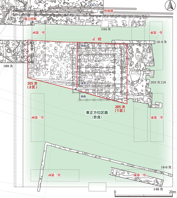 東正方位区画〔奈良時代の斎王宮殿域〕の遺構配置図